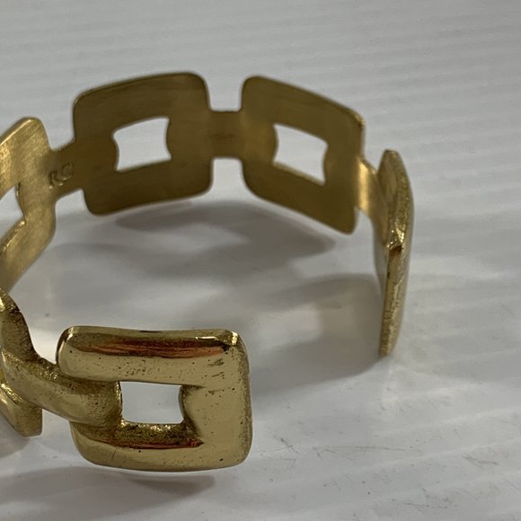 Rustic Cuff Bracelet Gold Tone Abstract Open Work Metal .75" Wide - Picture 6 of 8
